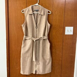 Sharagano Beige Sleeveless Belted Midi Dress